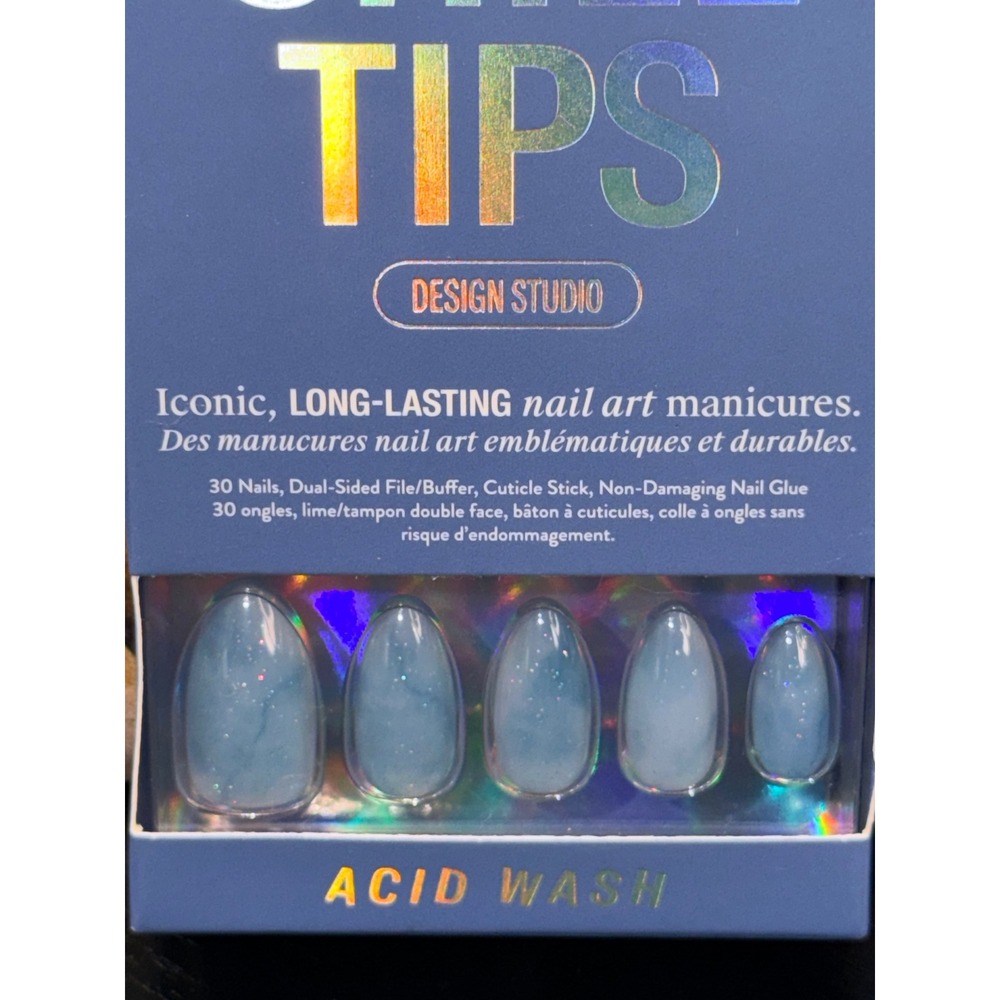Chillhouse Chill Tips Acid Wash Almond Press On Nail Kit 30ct Blue Marble